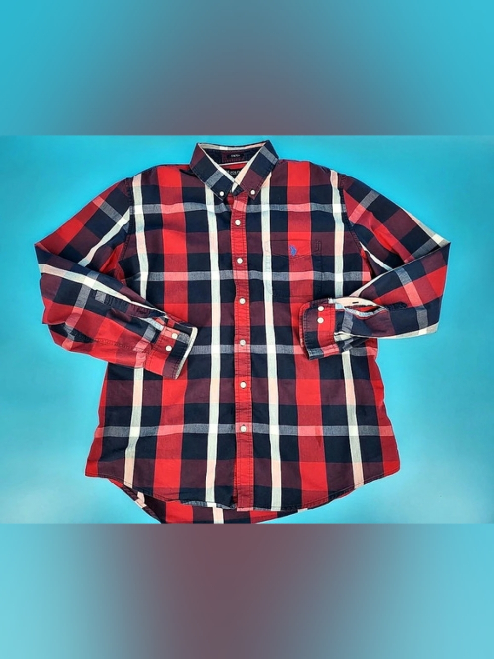 U.S. Polo Assn. Plaid Button Down Shirt Red & Blue XL